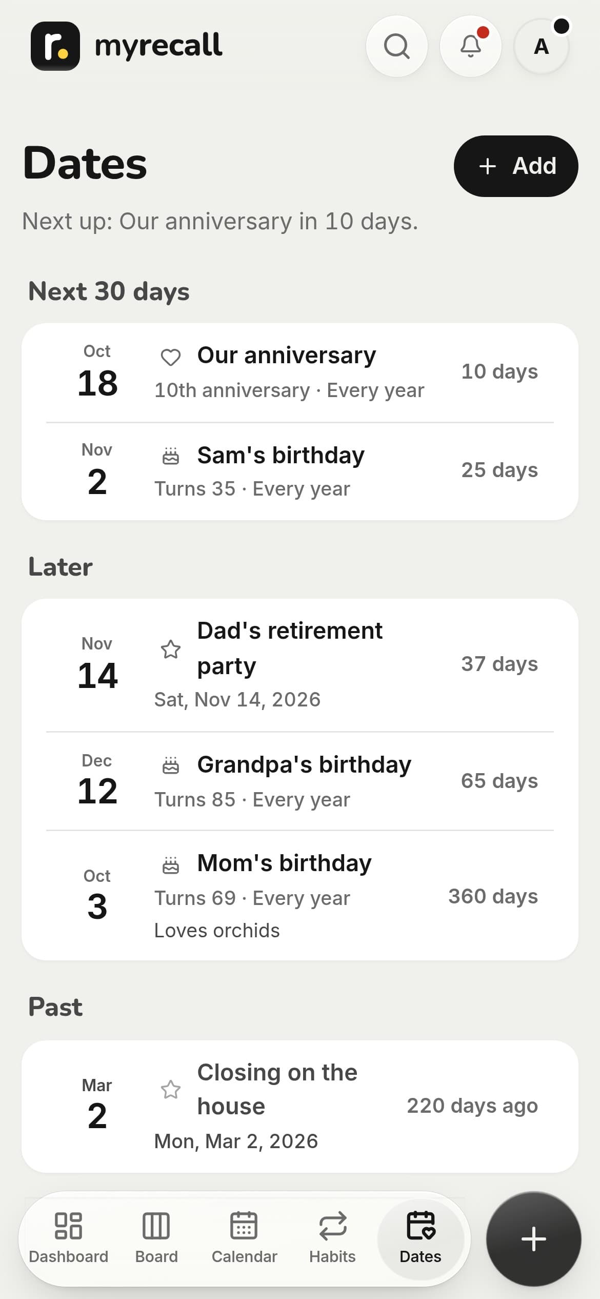 Dates: an anniversary in 10 days and birthdays coming up