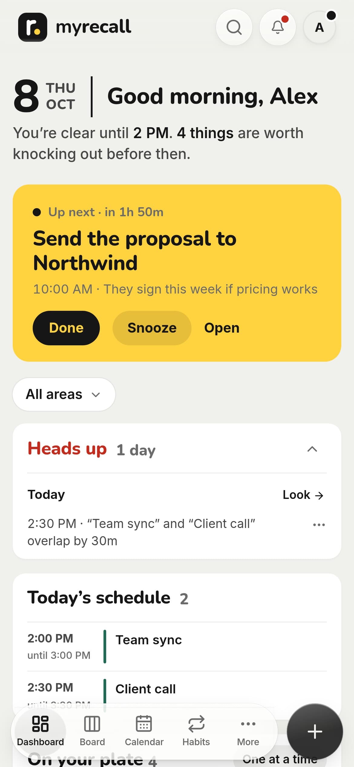 MyRecall on an iPhone: Good morning, Alex, with the next thing to do in a yellow card and today’s schedule